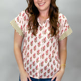 Simple Season Pink Floral Block Print Button-front Top