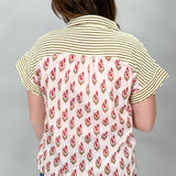 Simple Season Pink Floral Block Print Button-front Top