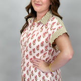Simple Season Pink Floral Block Print Button-front Top
