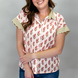 Simple Season Pink Floral Block Print Button-front Top