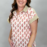 Simple Season Pink Floral Block Print Button-front Top