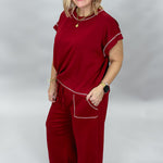 Sewn and Seen Slow Night, So Long maroon scuba lounge set, side view