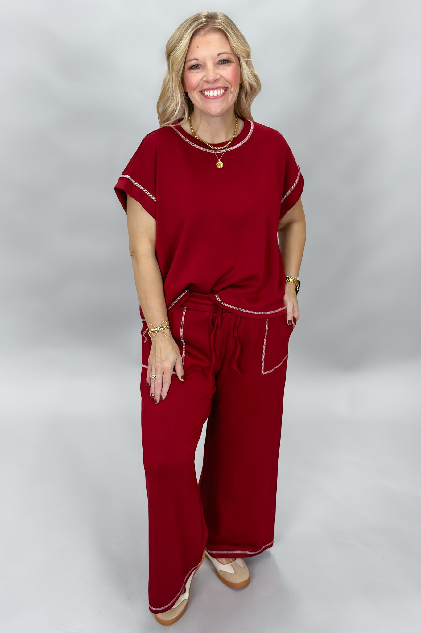 Sewn and Seen Slow Night, So Long maroon scuba lounge set, alternate view