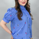 Someday Stripe Ruffle Neck Top, Blue