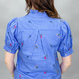 Someday Stripe Ruffle Neck Top, Blue