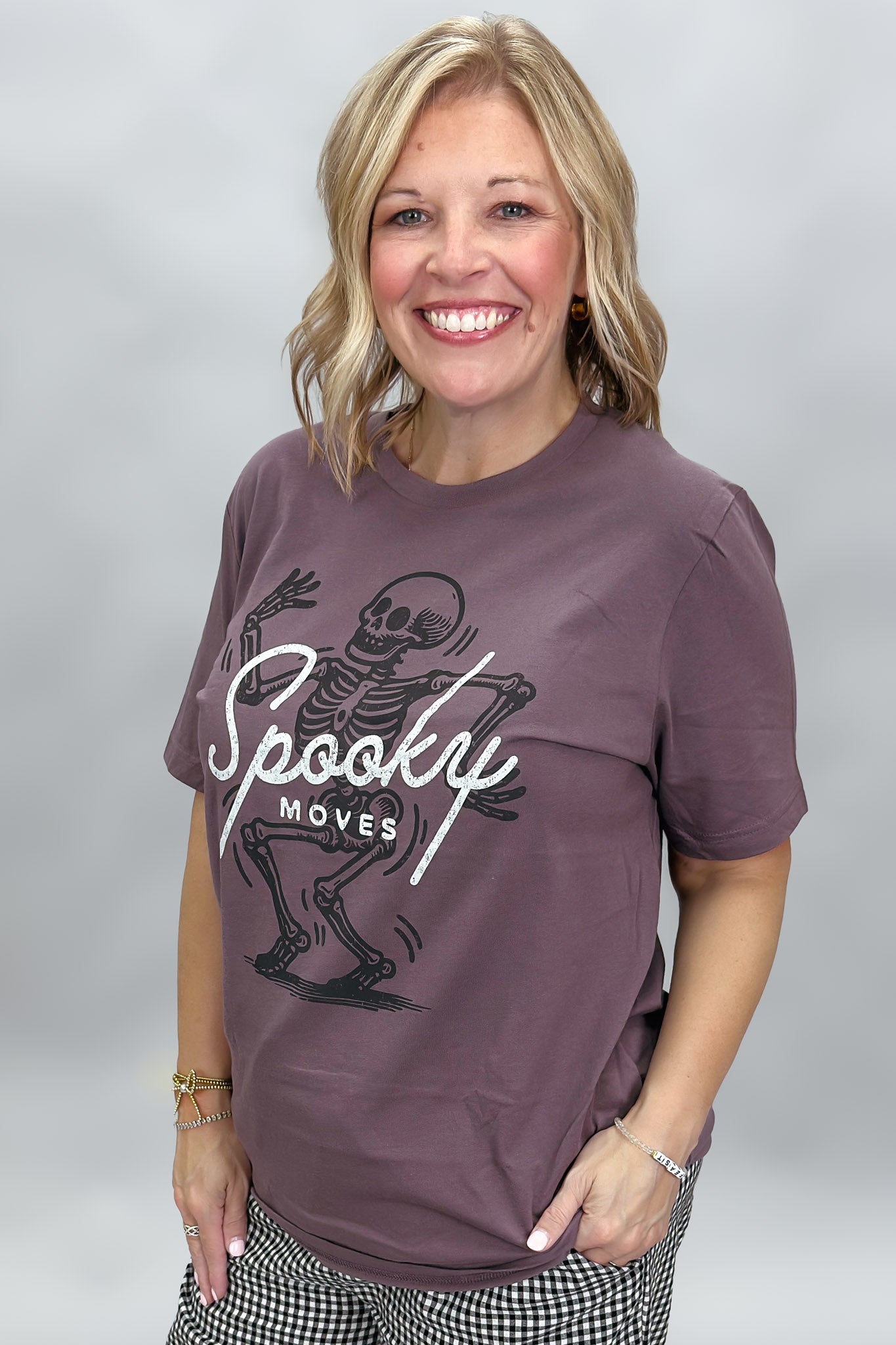 Spooky Moves graphic t-shirt, close-up of design