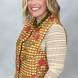 Ivy Jane Gingham Floral Quilted Vest, Gold