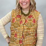 Ivy Jane Gingham Floral Quilted Vest, Gold