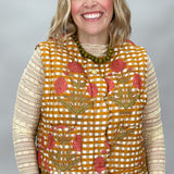 Ivy Jane Gingham Floral Quilted Vest, Gold