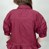 Strawberry Blues Collared Merlot Button Up Top