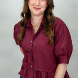 Strawberry Blues Collared Merlot Button Up Top