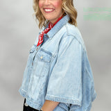 Street Of Dreams Button Up Crop Denim Shirt, Light