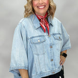 Street Of Dreams Button Up Crop Denim Shirt, Light