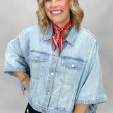 Street Of Dreams Button Up Crop Denim Shirt, Light
