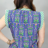 Broken In Stripe Cap Sleeve Floral Print Top, Blue