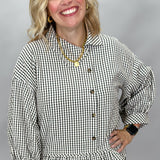 Such Great Heights Ruffle Hem Button Down Top, Black
