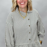 Such Great Heights Ruffle Hem Button Down Top, Black