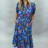 Sugar Sweet Floral Button Down Short-Sleeve Dress, Blue