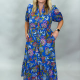 Sugar Sweet Floral Button Down Short-Sleeve Dress, Blue