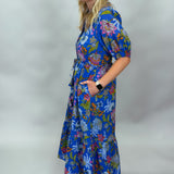 Sugar Sweet Floral Button Down Short-Sleeve Dress, Blue