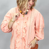Ivy Jane Eyelet Button Down Blouse, Peach