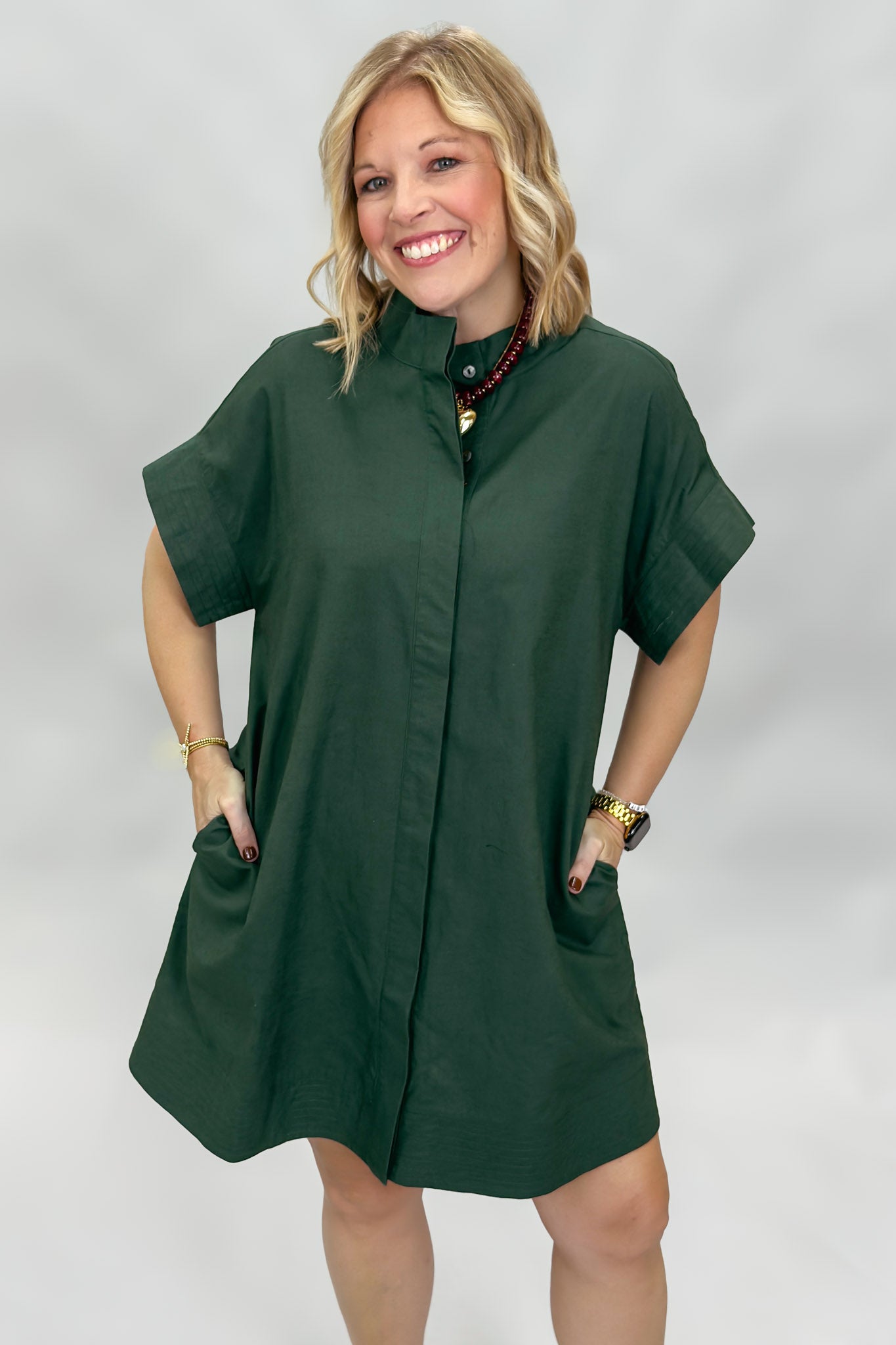 Entro Summer Lightning button down short sleeve dress, green, alternate view