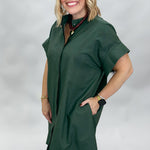 Entro Summer Lightning button down short sleeve dress, green, side view