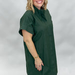 Entro Summer Lightning button down short sleeve dress, green, close-up view