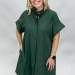 Entro Summer Lightning button down short sleeve dress, green, front view