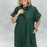 Entro Summer Lightning button down short sleeve dress, green, styled view