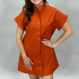 Summer Lightning Button Down Short Sleeve Dress, Orange