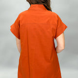 Summer Lightning Button Down Short Sleeve Dress, Orange