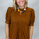 Sunday Mornin' Comin' Down Paneled Puff Sleeve Top, Gold