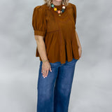 Sunday Mornin' Comin' Down Paneled Puff Sleeve Top, Gold