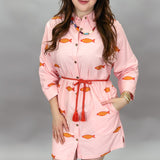 Sunshine & Summertime Embroidered Fish Mini Dress, Coral
