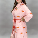 Sunshine & Summertime Embroidered Fish Mini Dress, Coral