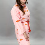 Sunshine & Summertime Embroidered Fish Mini Dress, Coral