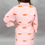 Sunshine & Summertime Embroidered Fish Mini Dress, Coral