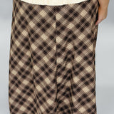 Sweet Emotion Satin Plaid Skirt, Brown