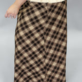 Sweet Emotion Satin Plaid Skirt, Brown