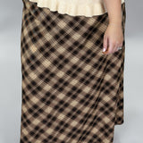 Sweet Emotion Satin Plaid Skirt, Brown