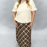 Sweet Emotion Satin Plaid Skirt, Brown