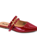 Red Patent Leather Nuckle Strap Flats