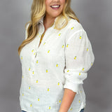 Take Me As I Am Linen Lemon Pullover Top, White