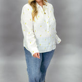Take Me As I Am Linen Lemon Pullover Top, White