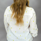 Take Me As I Am Linen Lemon Pullover Top, White