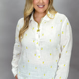 Take Me As I Am Linen Lemon Pullover Top, White
