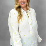 Take Me As I Am Linen Lemon Pullover Top, White