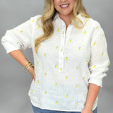Take Me As I Am Linen Lemon Pullover Top, White
