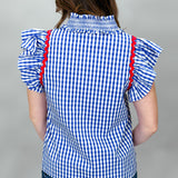 Teenage Dream Gingham V-neck Top, Blue